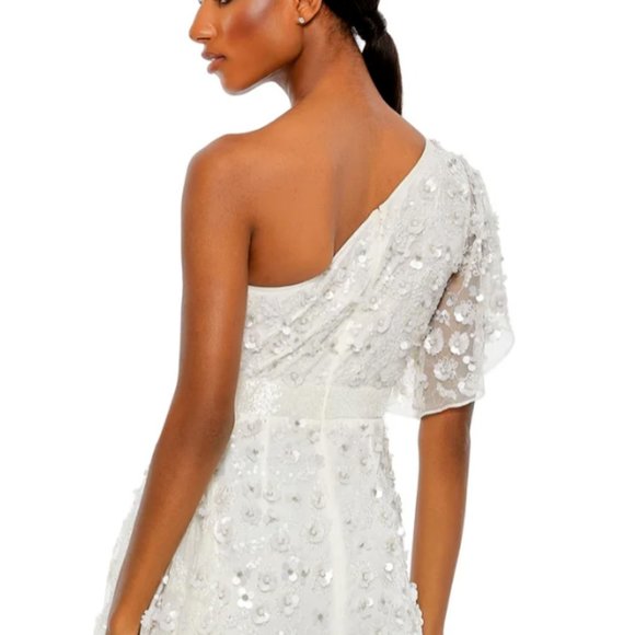 MAC DUGGAL 93687 ONE SHOULDER ASYMMETRICAL RUFFLE WHITE GOWN sz 16 - Picture 4 of 6